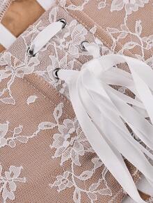 Yuwenier Sexy Vintage Apricot Floral Lace Camisole Crop Top, With Underwire Design, Backless & Off-Shoulder, Tie-Back Waist, Suitable For Music Festivals, Valentine's Day And Various Occasions, Versatile Item For Women Summer - Apricot - View 6