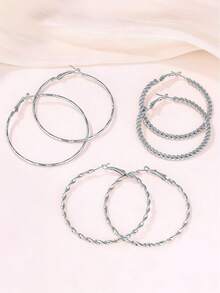 3 pares de pendientes de aro de plata y oro - Plata J0854 - Ver 4