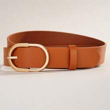 1pc Fashionable Casual Oval Metal Buckle Belt, Versatile For Jeans, Minimalist PU Leather Student Decoration Belt For Women Fall, Autumn, Halloween - Multicolor - View 18