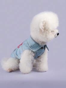 1pc Pet Clothes, Dog/Cat Jacket Coat, Small Dog Outfit, Dirt-Resistant Durable Wear, Spring/Summer New Arrival, All Season - American Flag Jacket - Blue - View 4