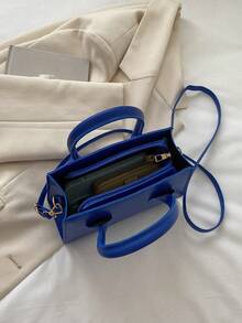 2pcs/Set Fashionable Solid Color Embossed Handbag - Blue - View 5