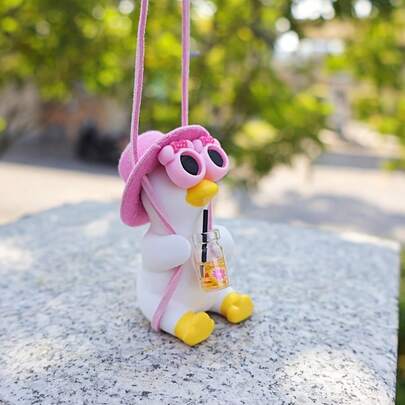 1pc Cute Swinging Duck Car Decor, Rearview Mirror Hanging Ornament, Interior Accessory, Car Decoration Gift Suitable For Women And Men