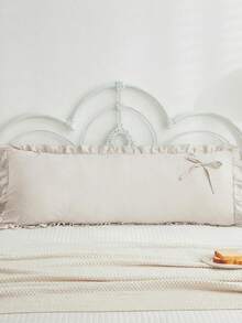 1pc Polyester Solid Beige Bow Decorative Pillow Cover (Pillow Insert Not Included), Soft And Skin-Friendly Polyester Fabric, Suitable For Bedroom, Master Bedroom, Guest Room, Bowknot Decor, Neutral Color Tone, Pillow Cover, Aesthetic Bedding, Minimalist Style, Comfortable Bedroom, Home Decor, Soft Touch - Beige - View 7
