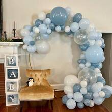 129Pcs Blue Balloon Arch Kit Blue And White Balloon Arch Garland Kit Include Light Blue Macaron Blue Sand White Balloons For Wedding Birthday - Multicolor - View 3