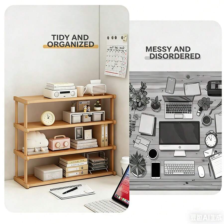 Wooden Multi-Tier Storage Rack Large Capacity Multi-Use Organizer For Kitchen Spice Desktop Office - A6 - View 1