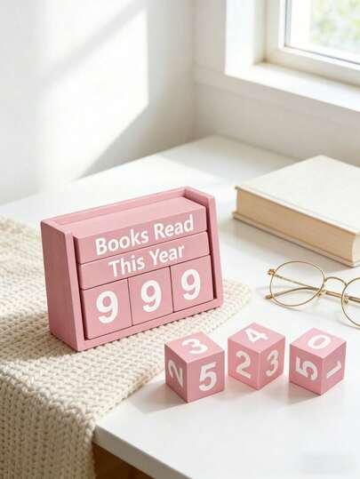 This Adorable Pink Wooden Reading Counter Is The Perfect Gift For Book Lovers! Simply Update The Three-Digit Number Blocks To Track Your Reading Volume For The Year. A Stylish Desktop Accessory, It Adds A Warm Atmosphere To Any Home Or Office Setting, While Making Your Reading Goals Clear At A Glance. , Lightweight, And Portable, It's An Excellent Gift For Avid Bookworms!