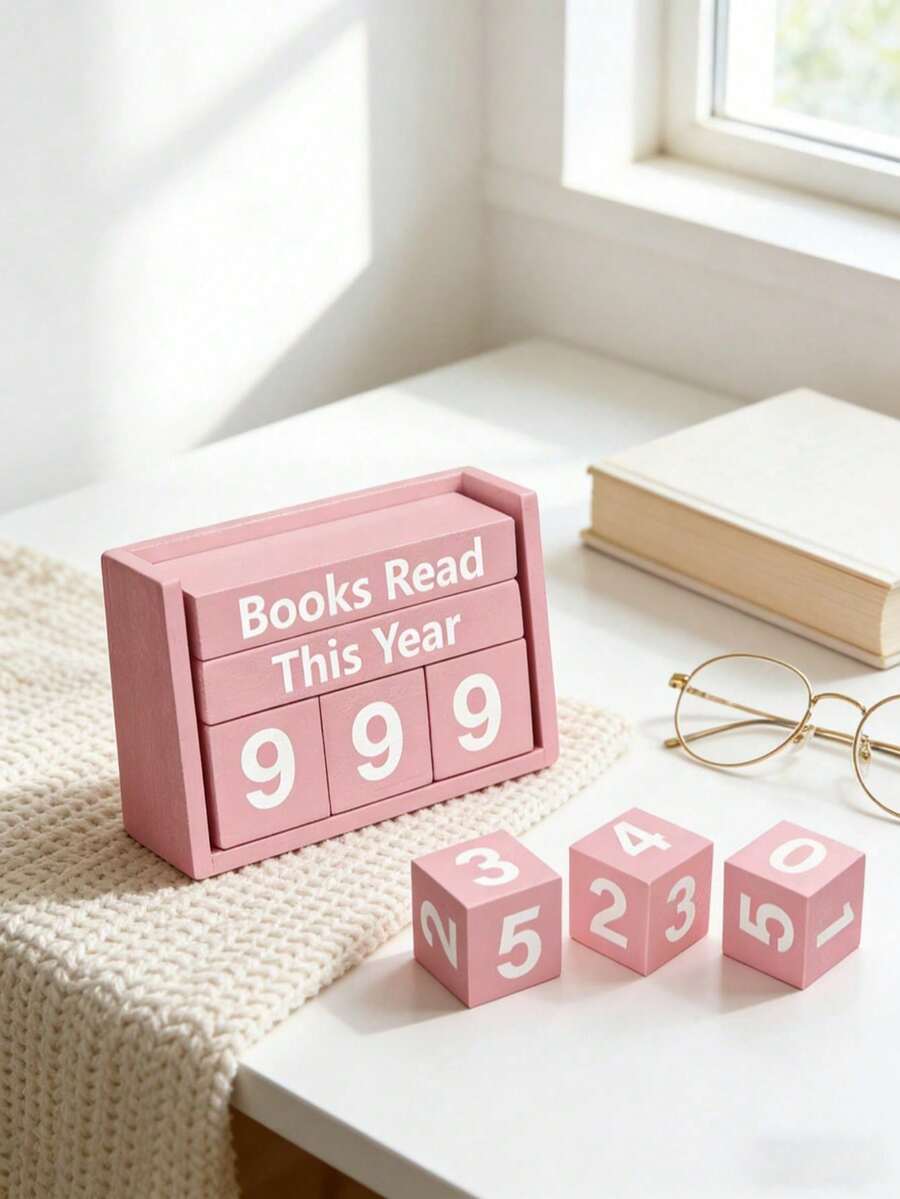 Este adorable contador de lectura de madera rosa es el regalo perfecto para los amantes de los libros. Simplemente actualiza los bloques numéricos de tres dígitos para hacer un seguimiento del volumen de lectura del año. Un accesorio de escritorio con estilo, agrega una atmósfera cálida a cualquier entorno del hogar u oficina, mientras hace que tus objetivos de lectura estén claros de un vistazo. Ligero y portátil, es un excelente regalo para los ávidos lectores. - Estilo A - Ver 1