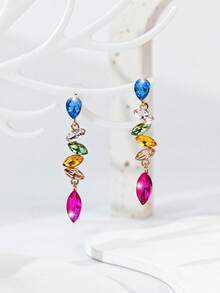 1对女士优雅水钻镶嵌长耳环，适合日常佩戴 - 彩色 - 查看 4