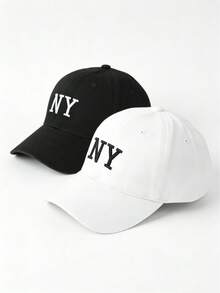 1pc Women Street Style Fashionable Embroidered NY Plain Baseball Cap, Spring/Summer Breathable And Daily Outfits Summer Fashion Curved Brim Hat, Y2K Couples Hat - NY - View 7