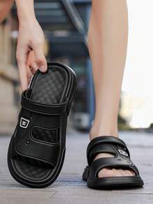 Men's Summer Dual-Wear Thick Sole Anti-Slip Beach Sandals, Casual Slip-On - Black - View 4