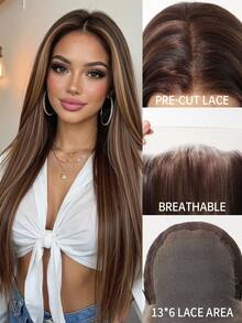 28英寸/70厘米 13*6蕾丝前假发 棕色钢琴色合成假发 女士耐热自然发质 Cosplay 彩色合成假发 高温假发 女士假日日常时尚风格合成假发 编织假发 万圣节和圣诞节 - 間色 - 查看 3