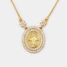 High Quality 18K Gold Plated Oval Shape Virgin Mary Pendant Necklace For Women Shiny Crystal Zirconia Charm Jewelry Everyday Party Gifts - Gold - View 7