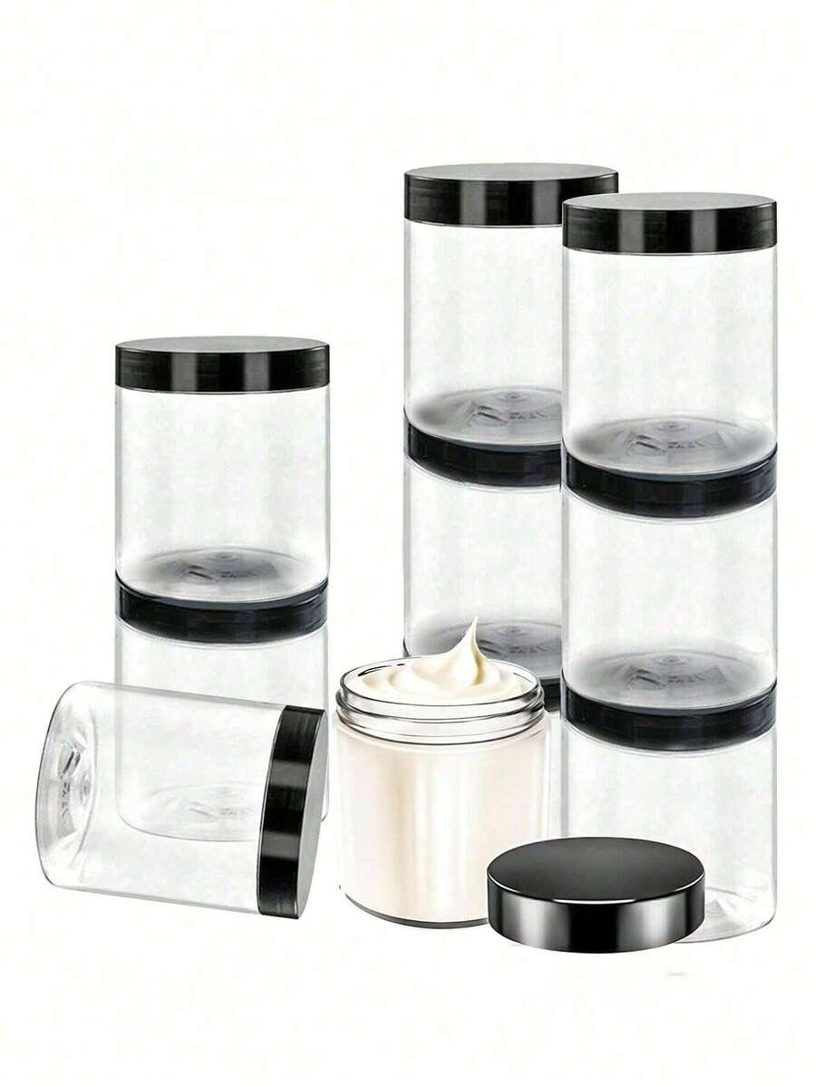 1-6Pcs Clear PET Storage Jars With Lids, 50-500ml Empty Plastic Makeup Containers And Organizer Jars - Black - View 1