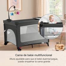 Bebezo Cunas Bebes Con Mosquitero, Corral Para Bebe Negro Gris Oscuro - Negro - Ver 6
