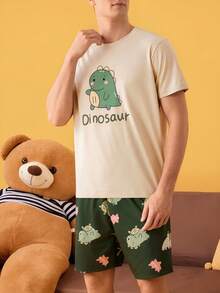 Men's Dinosaur Print Short Sleeve Shirt And Shorts Set For Home Wear - Màu hỗn hợp - Xem 6