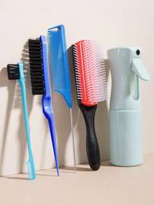 5/6pcs Professional Hair Styling Tool Set - Scalp Massage Brush, Soft Comb, Ventilated Hair Brush, And Styling Spray Bottle - Multicolor - View 13