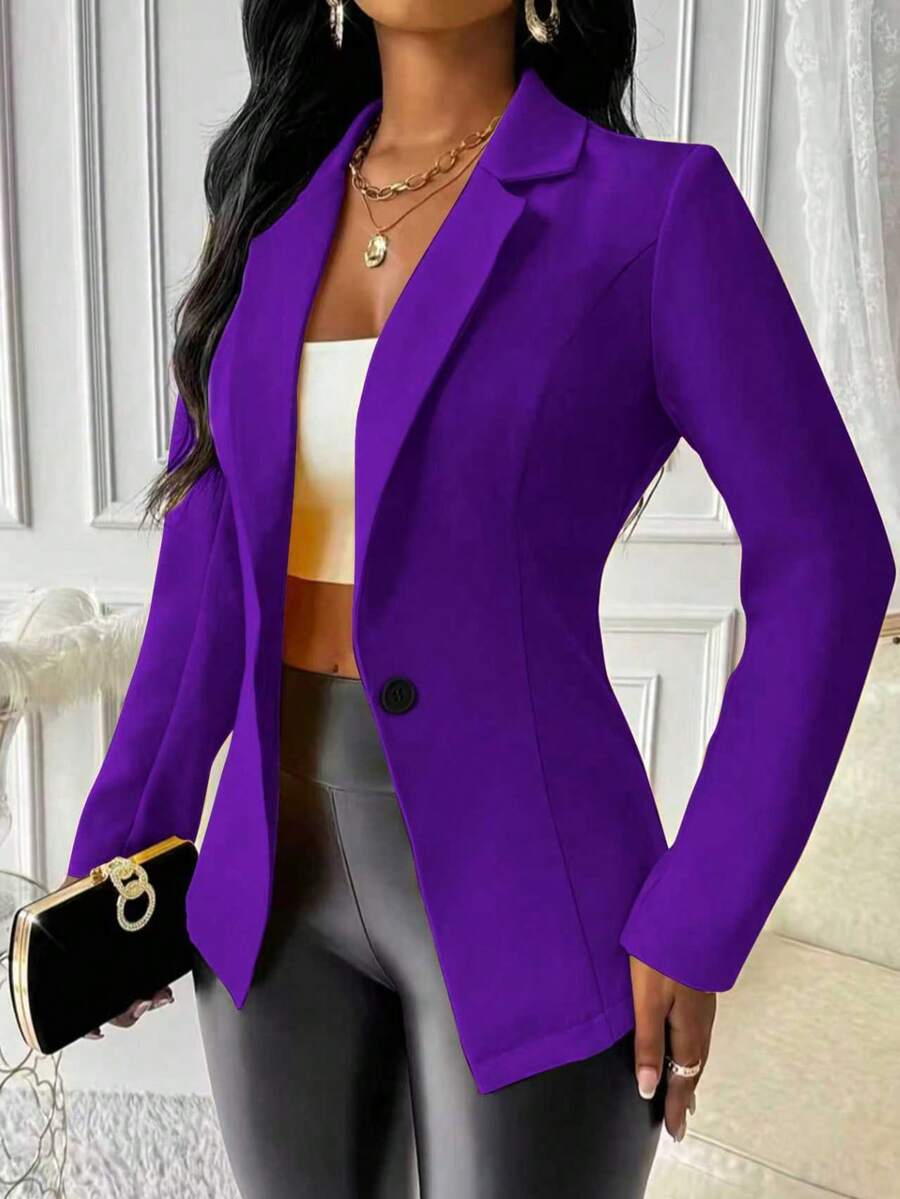 Women's Elegant Purple Long Sleeve Regular Length Blazer Jacket With Button Closure Spring - Purple - View 1