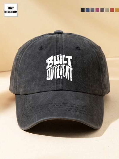 1pc Unisex Letter "BUILT" Printed Adjustable Size Baseball Cap, Outdoor Casual Fashion Sun Protection, Suitable For Daily Matching, Versatile Curved Brim Hat For All Seasons