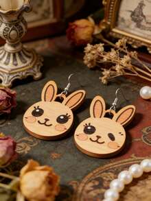 Bohemian Wooden Cartoon Rabbit Earrings, Cute Asymmetric Earrings For Women, Easter Rabbit Earrings - Multicolor - View 6
