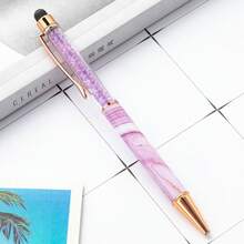 Stilou tactil rotativ cu cristal cu logo personalizat, stil metalic cu model de marmură multicolor, stil cu membrană imprimată prin transfer termic pentru birou și studenți, stil tactil cu cristal cu dublă utilizare, cadou promoțional corporativ pentru afaceri, cadou pentru întoarcerea la școală, cadou pentru profesori - Multicolor - Vizualizare 15