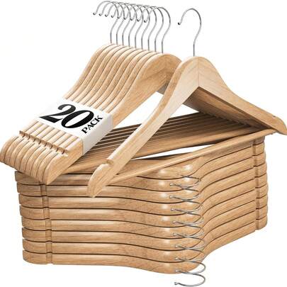 3/5/10/20个装木质衣架，防滑西装外套衣架，加厚浴袍衣架，适用于衣柜，多功能节省空间衣架，可用于悬挂西装、衬衫、夹克、连衣裙、裤子，感恩节、圣诞节礼物