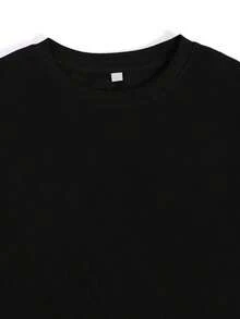 Camiseta Casual de Talla Grande para Mujer con Estampado "En Abril Usamos Azul para la Concientización sobre el Autismo" - Manga Corta, Cuello Redondo, Tela Elástica, Patrón Geométrico, Top de Moda Primavera-Verano, Blusa de Talla Grande - Negro - Ver 2