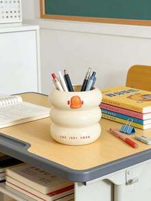 1pc 80g Unique Plastic Duck Shaped Desktop Organizer - Pen Holder & Makeup Brush Rack, Suitable For Office, Home, Students, Back To School Essential - one-size - View 3