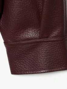 DEEKA Spring/Autumn New Women's Loose Oversized European And American Style Fashion Minimalist Versatile Faux Leather Jacket - Burgundy - View 8