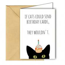 1 Fun Animal Birthday Card With An Envelope: A Cute Black Cat With A Cupcake And Candles. - A - View 4