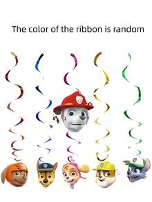 Paw Patrol 1/6 مجموعة شعار فريق وف باو باترول الجميل، علم حلزوني ، لافتة عيد ميلاد ، زهرة كلب ، مجموعة قلادات مناسبة لحفلات الأعياد والمناسبات الاحتفالية الأخرى - متعدد الألوان - مشاهدة 8