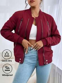 春秋新款棒球夹克/实用夹克 - 美国品牌设计，女士夹克，兼具户外功能性和休闲风格。适合日常休闲、轻度户外活动、徒步旅行、旅行和休闲街头风。是送给女友或家人的时尚多功能生日礼物。适合女士夹克、时尚轻便夹克、秋季时尚和休闲街头风。 - 酒紅色 - 查看 2