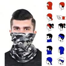 男士保暖围脖，骑行面罩，防风，弹力柔软面料，迷彩图案，适合滑雪、跑步、瑜伽、骑行、摩托车骑行等户外活动 - 彩色 - 查看 5