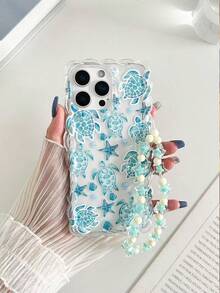 海龟彩绘编织波浪边简约优雅TPU彩绘防震手机壳，配串珠手链配件，兼容 17 Pro/17 Air/17/17 Pro Max、16/11/16 Pro/16 Plus/16 Pro Max/16 e/15 Pro Max/13/14/12/XS/XR/7G/8 Plus/XR/7/8、15 Pro Max、13、14、P12、X、12/14彩绘TPU防震软壳 - 彩色 - 查看 2