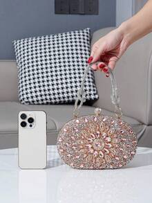 Mini Glitter Sunflower Rhinestone Decor Evening Bag, Handbag For Gala, Party, Formal Dress Accessory - Champagne - View 2