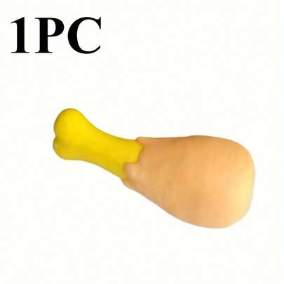 1 Squeaky Chicken Leg Dog Toy- Durable Rubber, Suitable For Healthy Chewing And Play, Orange With Yellow Accents, Suitable For All Breeds