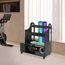 LYNICESHOP Rolling Gym Equipment Storage Rack Modern Yoga Mat Holder Multi-Functional Workout Equipment Organizer With Lockable Wheels And Hooks For Home Gym Exercise, Black Holiday Gift (US Stock) Faster Delivery - Default - View 1