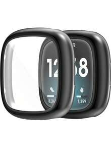 1 pieza Funda de reloj inteligente de TPU suave con cobertura total para Sense 2/Versa 4, de moda y cómoda, anti-caída, 2 en 1 con carcasa chapada y protector de pantalla, accesorios de funda de reloj inteligente a prueba de golpes y protectora - Fitbit Sense 2/Versa 4 - Ver 14