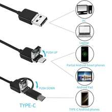 Cámara endoscópica Android de 7MM 3 en 1 Micro USB tipo C boroscopio cámara LED impermeable inspección de coche para PC YT2W - 5 metros - Ver 4