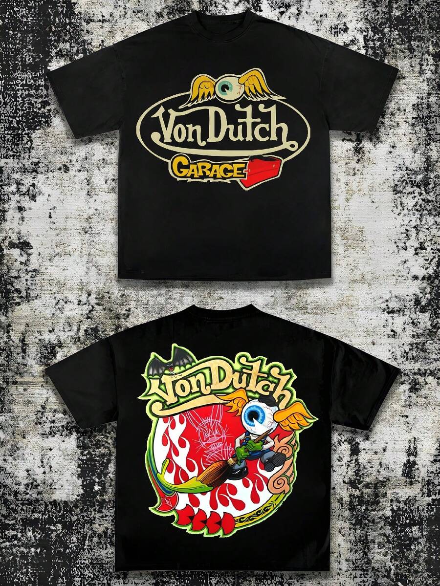 Double-Sided Vonn Dutch Printing  Men's Short-Sleeve T-Shirt100% Cotton Fabric Soft & Skin-Friendly Unisex Style Gifts For Spring Festival. - màu đen - Xem 1