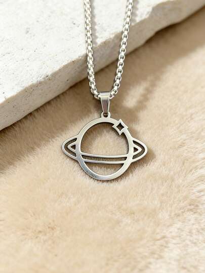 Men's Minimalist Hollow Astronaut & Planet Pendant Necklace, High-Quality Non-Fading, Unisex Design Suitable For Daily, Casual, And Outdoor Wear, Great Gift For Friends