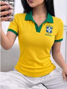Brazil Polo Shirt, Short Sleeve - Yellow - View 2