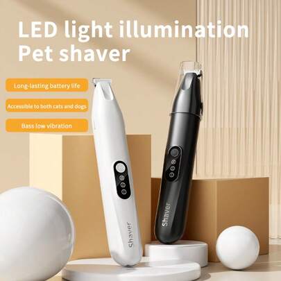 1个全新宠物足部修剪器，适用于狗狗，专业电动剃毛器，可修剪猫爪毛，静音电动推剪，狗狗猫咪必备，让狗狗更开心！带LED灯的狗狗猫咪足部剃毛器，宠物足部毛发修剪器，可充电电动推剪