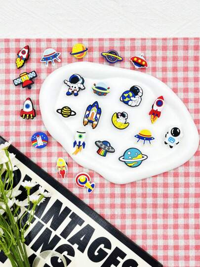 22pcs Astronaut Themed Shoe Accessories Charms, Cute Shoe Decorations Suitable For Clogs Party, Gift For Women And Men (Assorted Styles, Handmade With Possible Minor Glue Residue Or Defects On Backside)