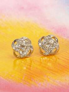 1 par de pendientes pequeños retro casuales y elegantes, estilo coreano/japonés, estética de nicho - Plateado - Ver 6