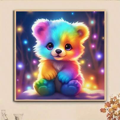 1pc DIY Cute Bear Pattern 5D Diamond Painting Kit, [30*30cm/11.8*11.8in] [40*40cm/15.7*15.7in], Suitable For Adult Beginners DIY Mosaic Diamond Art, Full Drill Handmade Hobby, Wall Decor For Living Room, Bedroom, Office, Surprise Gift For Family And Friends, Frameless