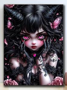 奇幻骷髅女孩钻石画DIY钻石画十字绣套件卡通全圆钻马赛克刺绣画家居装饰 - 圓鑽 - 查看 1