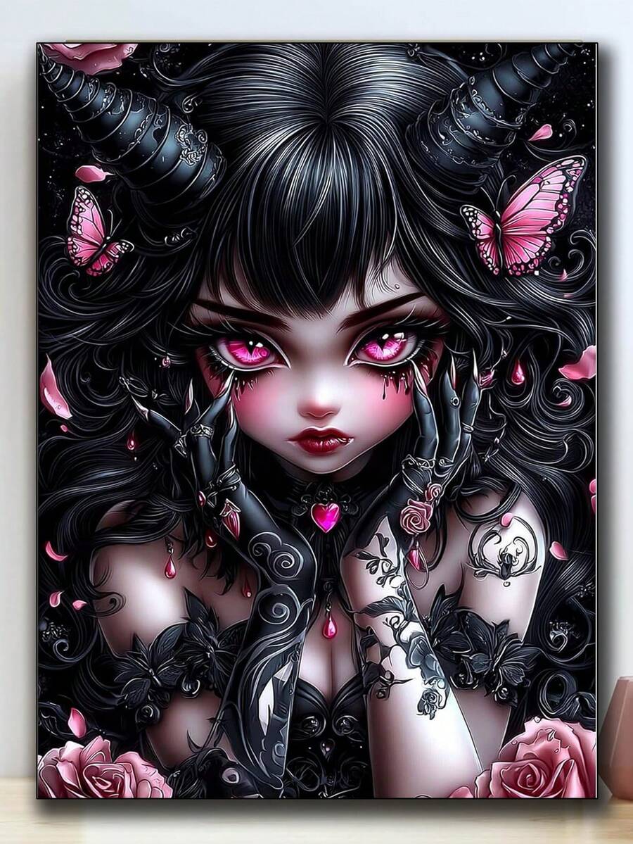 奇幻骷髅女孩钻石画DIY钻石画十字绣套件卡通全圆钻马赛克刺绣画家居装饰 - 圓鑽 - 查看 1