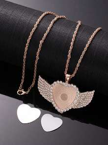 Personalized Angel Wings Rhinestone Photo Necklace, Customized Photo Necklace, Hip-Hop Style Photo Pendant, Iced Out Customized Round Photo Pendant ,For Family - Multicolor - View 21