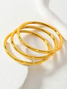 3pcs Middle Eastern Saudi Arabian Ramadan Style Hollow Carved Gold-Plated Copper Multilayer Bangle Bracelets, Gift For Family And Friends - Yellow Gold - View 5