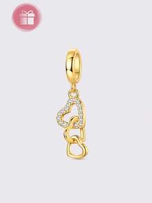 1pc Original Design Silver Charm Beads, Gold-Plated Starry Moon Cat Whale Pendant, High-Quality Cubic Zirconia Inlaid, Elegant Jewelry Gift Suitable For Handmade Bracelet & Necklace DIY - Gold - View 20